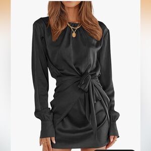 Chic Black Long Sleeve Dress with Tie Waist